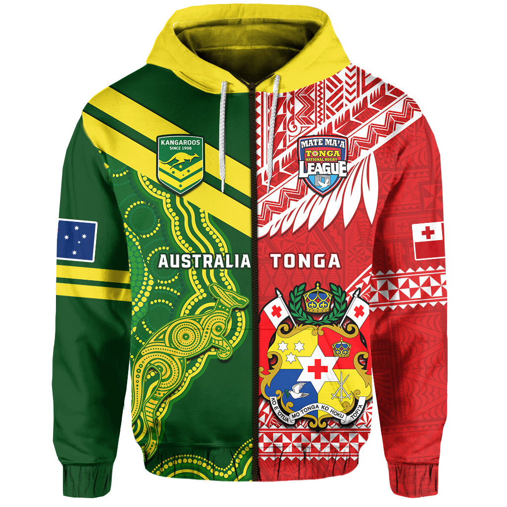(Custom Personalised) Tonga And Australia Rugby Hoodie Mate Maa Tonga Mix Kangaroos - Vibe Hoodie Shop