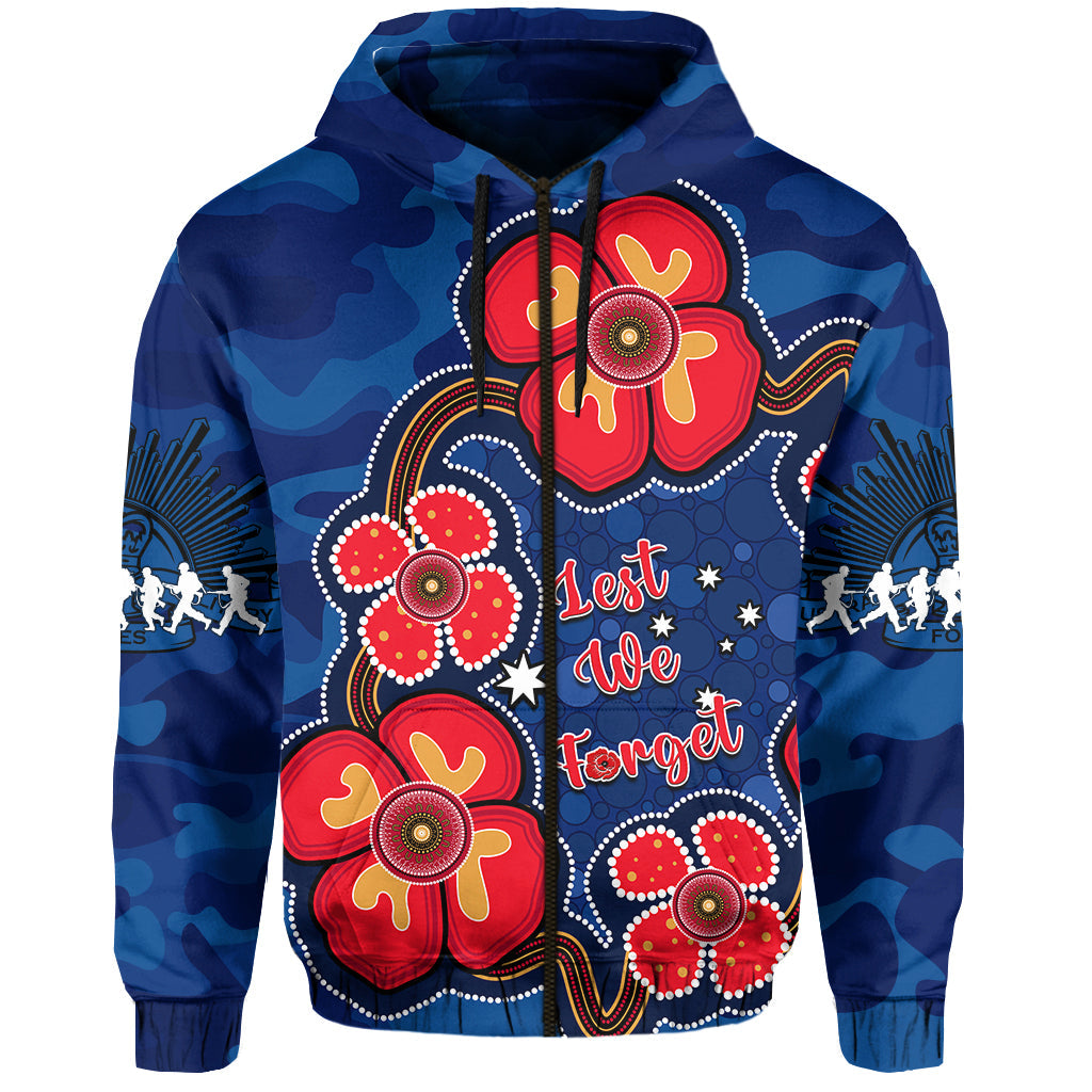 (Custom Personalised) Australia ANZAC Hoodie Lest We Forget Camouflage Mix Aboriginal Poppies And Slouch Hat - Vibe Hoodie Shop