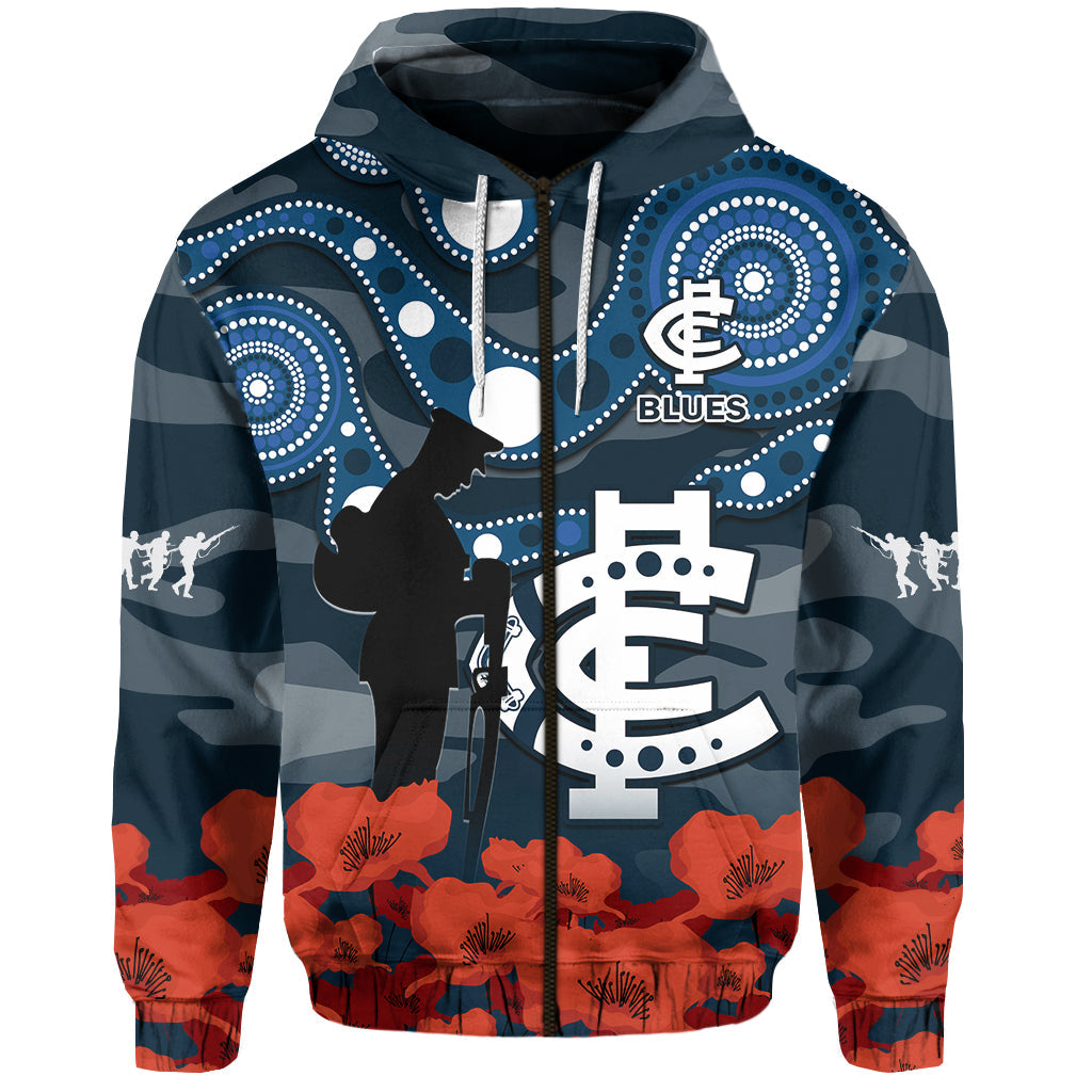 Carlton Football ANZAC 2023 Hoodie Blues Aboriginal Mix Poppy Camouflage - Vibe Hoodie Shop