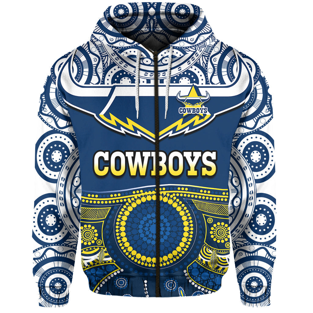 Cowboys Rugby Hoodie Aboriginal Art - Vibe Hoodie Shop