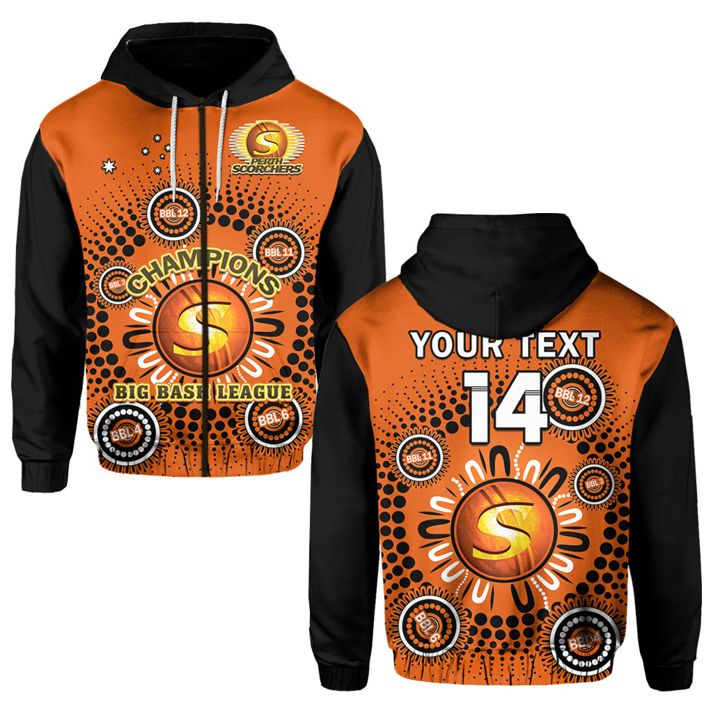 (Custom Text And Number) Perth Scorchers Cricket Hoodie Indigenous 5th Champions BBL Proud - Vibe Hoodie Shop