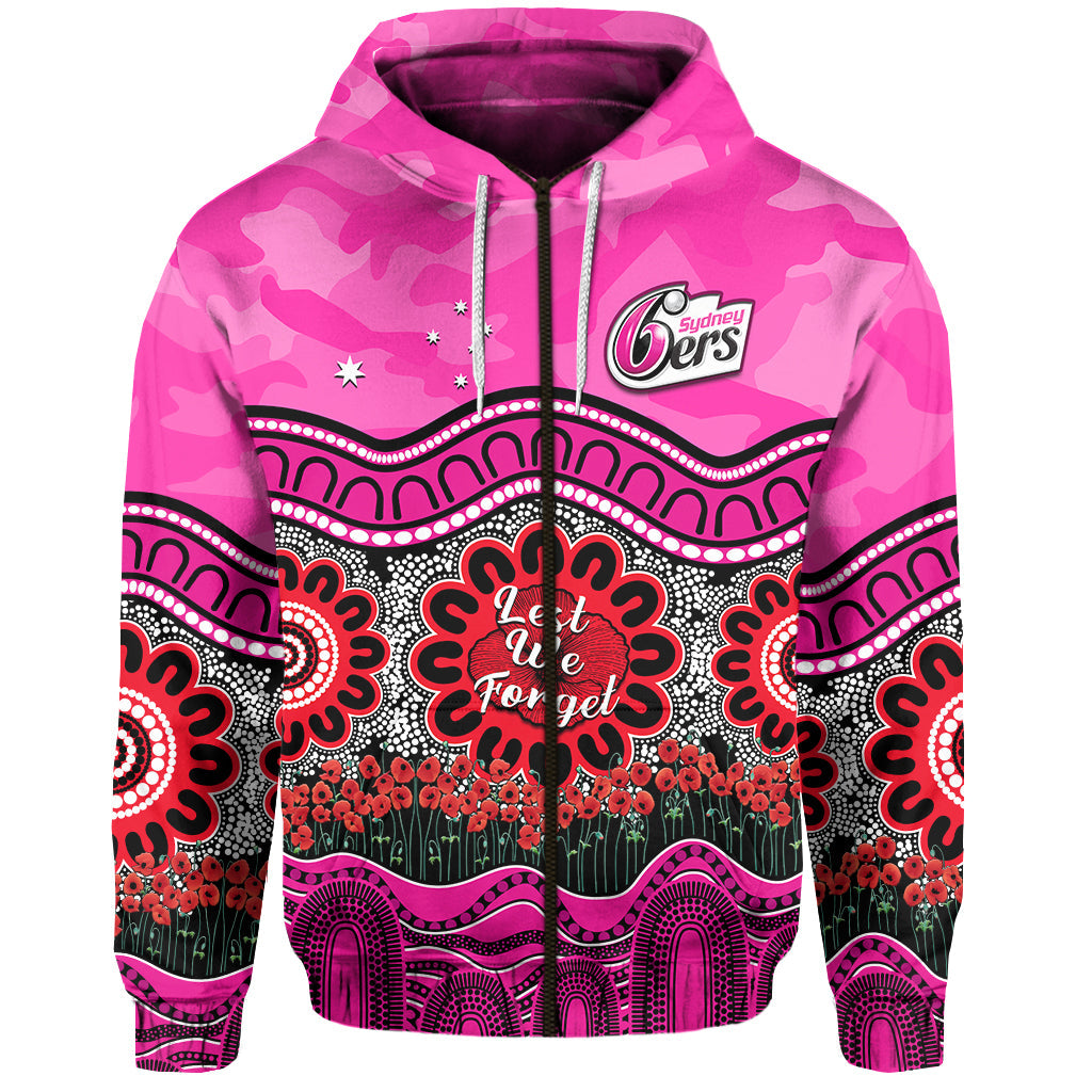 (Custom Text And Number) Sixers Cricket ANZAC Hoodie Sydney Poppy Aboriginal Camouflage - Vibe Hoodie Shop