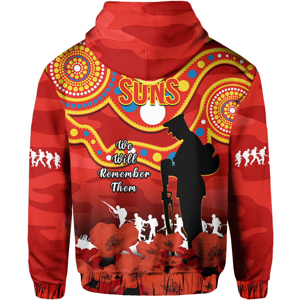 Gold Coast Football ANZAC 2023 Hoodie Suns Aboriginal Mix Poppy Camouflage - Vibe Hoodie Shop