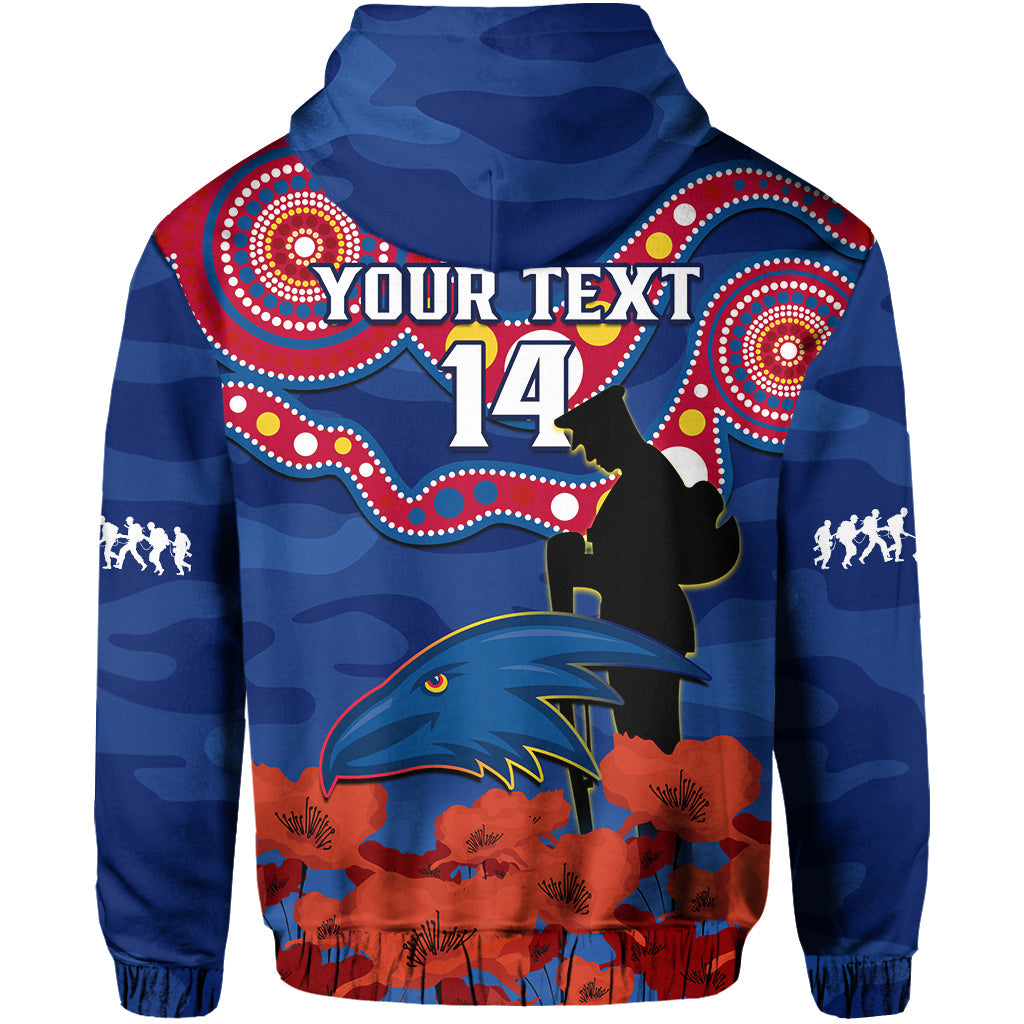 (Custom Text And Number) Adelaide Football ANZAC 2023 Hoodie Crows Aboriginal Mix Poppy Camouflage - Vibe Hoodie Shop