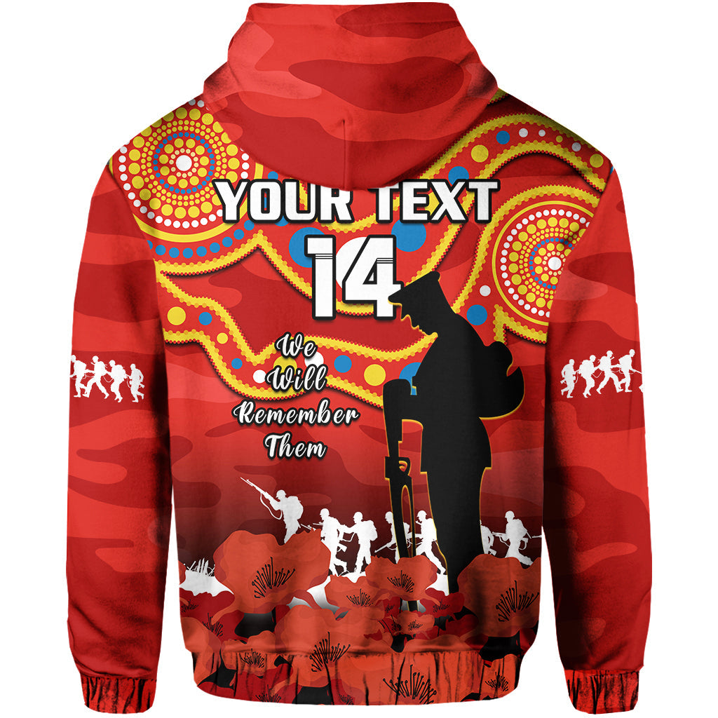 (Custom Text And Number) Gold Coast Football ANZAC 2023 Hoodie Suns Aboriginal Mix Poppy Camouflage - Vibe Hoodie Shop