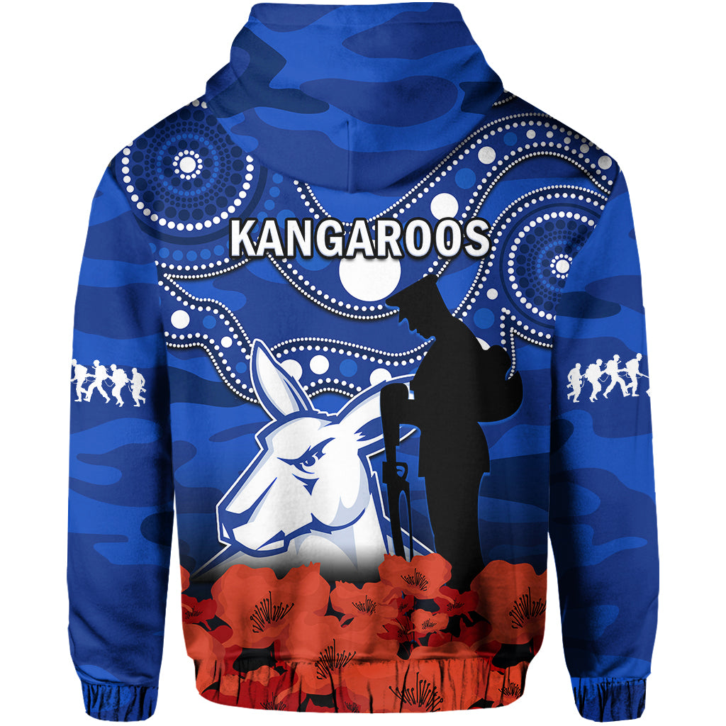 North Melbourne Football ANZAC 2023 Hoodie Kangaroos Aboriginal Mix Poppy Camouflage - Vibe Hoodie Shop