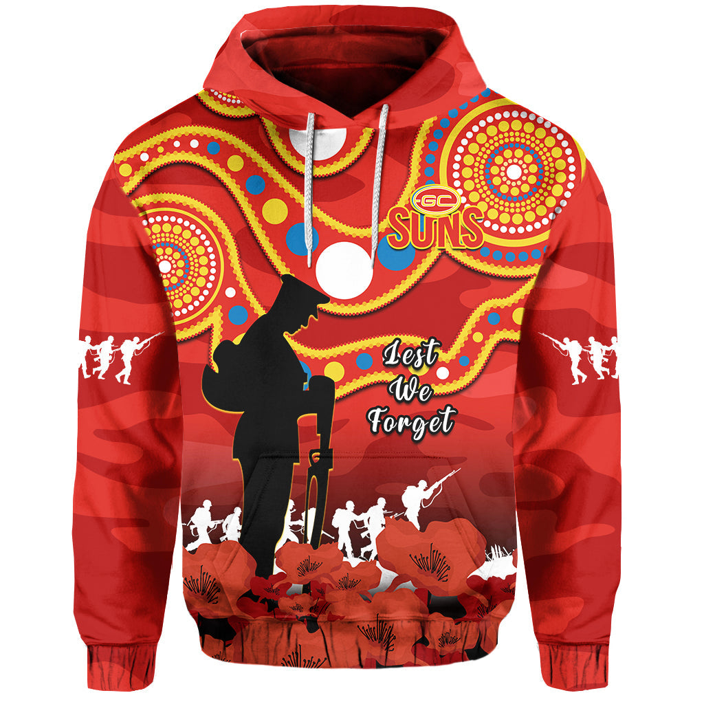 Gold Coast Football ANZAC 2023 Hoodie Suns Aboriginal Mix Poppy Camouflage - Vibe Hoodie Shop