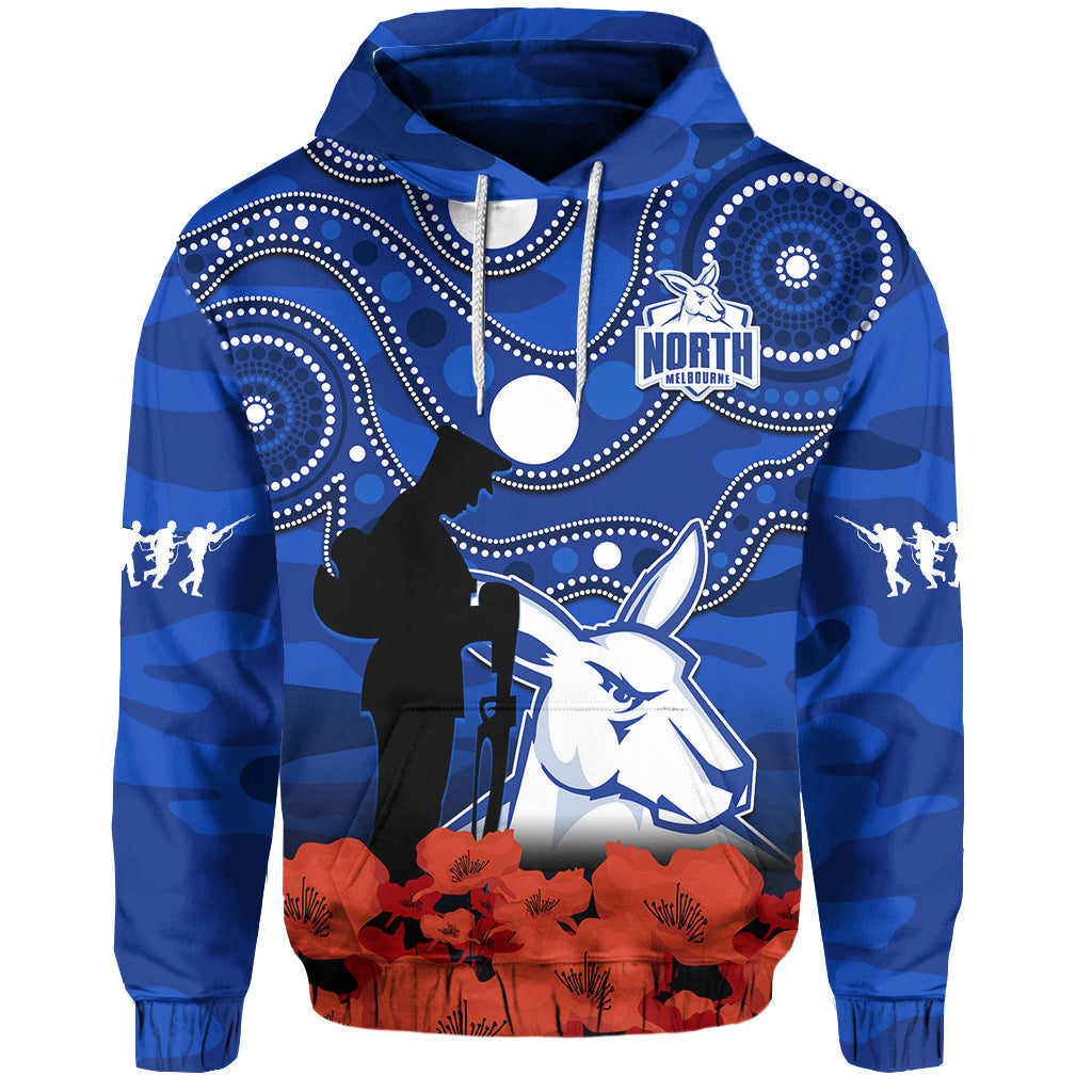 North Melbourne Football ANZAC 2023 Hoodie Kangaroos Aboriginal Mix Poppy Camouflage - Vibe Hoodie Shop