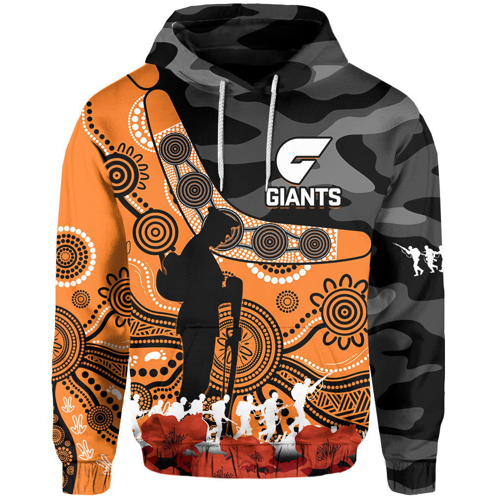 (Custom Text And Number) Giants Football ANZAC 2023 Hoodie GWS Aboriginal Mix Poppy Camouflage - Vibe Hoodie Shop