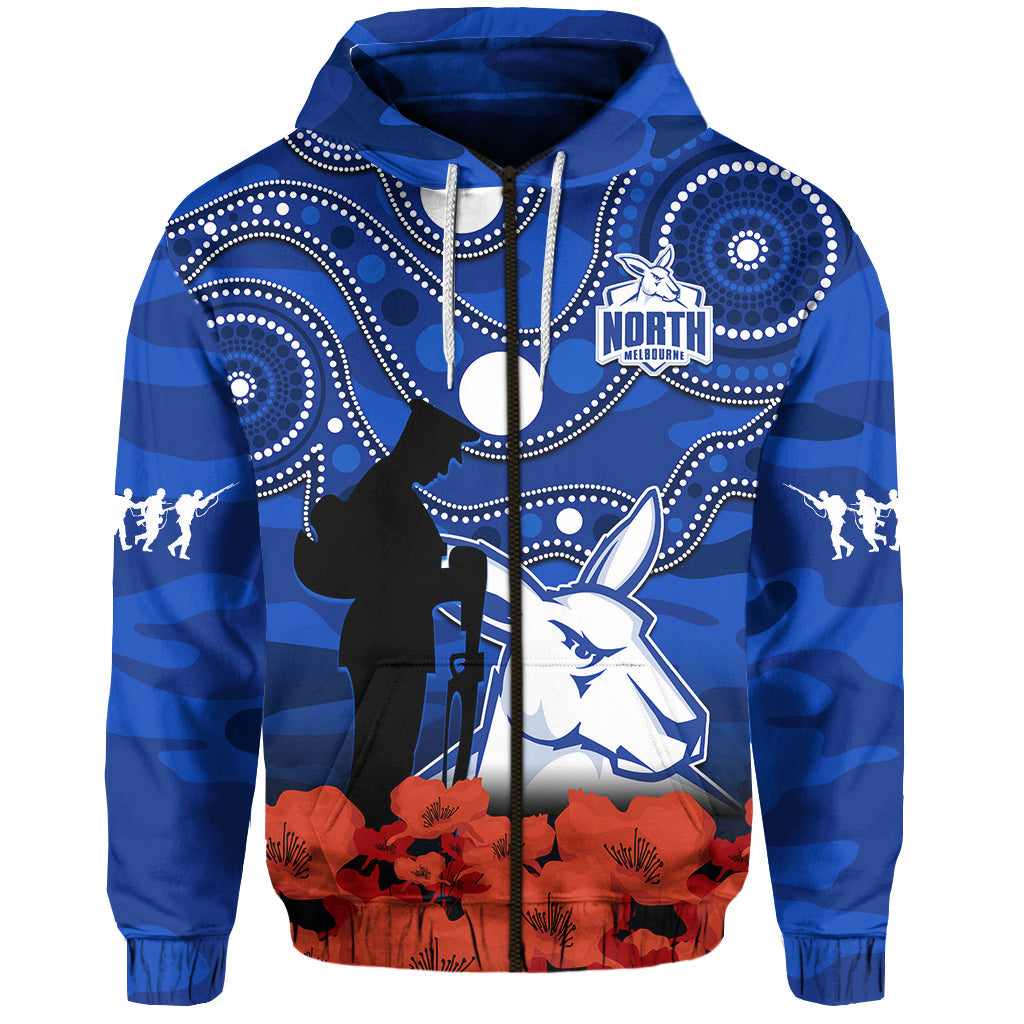 North Melbourne Football ANZAC 2023 Hoodie Kangaroos Aboriginal Mix Poppy Camouflage - Vibe Hoodie Shop