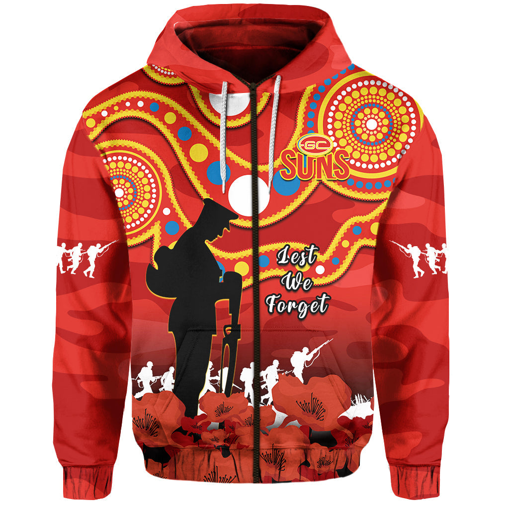 Gold Coast Football ANZAC 2023 Hoodie Suns Aboriginal Mix Poppy Camouflage - Vibe Hoodie Shop