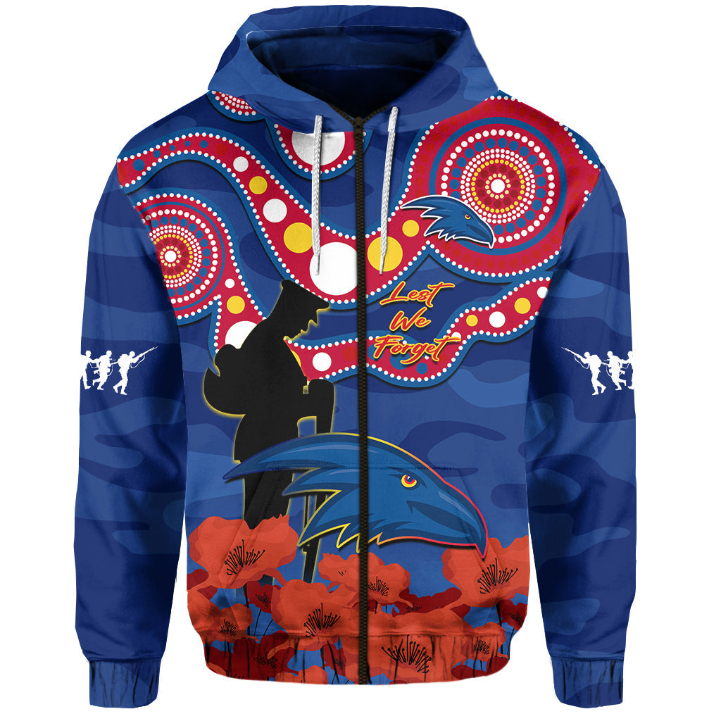 (Custom Text And Number) Adelaide Football ANZAC 2023 Hoodie Crows Aboriginal Mix Poppy Camouflage - Vibe Hoodie Shop