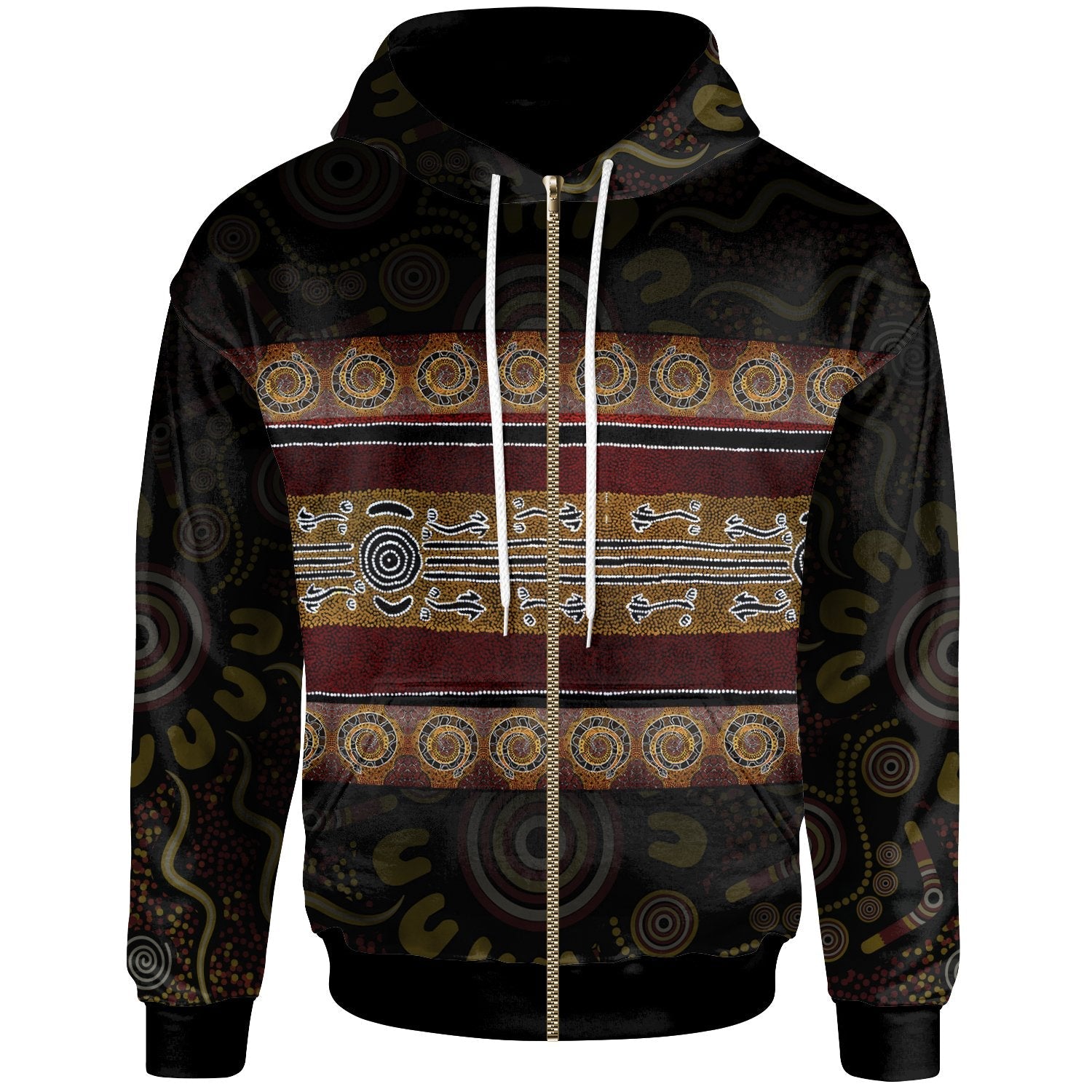 Zip Hoodie - Aboriginal Dot Panting Art Horizontal Lines - Vibe Hoodie Shop