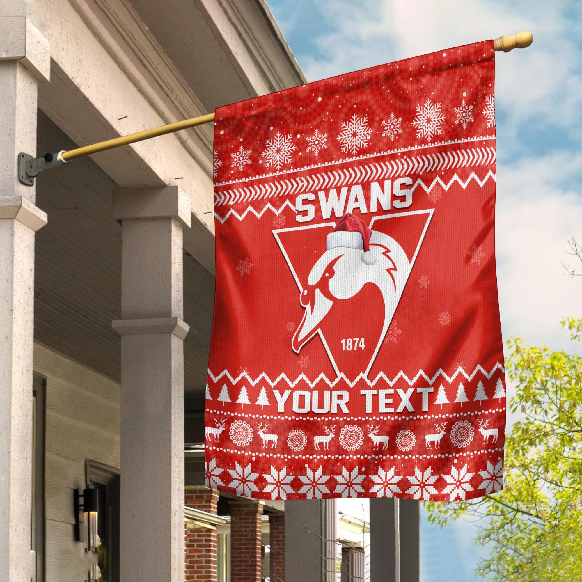 (Custom Personalised) Swans Football Christmas Flag Sydney Indigenous Merry Xmas - Vibe Hoodie Shop