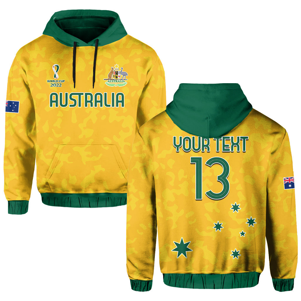 (Custom Text and Number) Australia Soccer Hoodie KID World Cup Football 2022 Socceroos with Kangaroos - Vibe Hoodie Shop