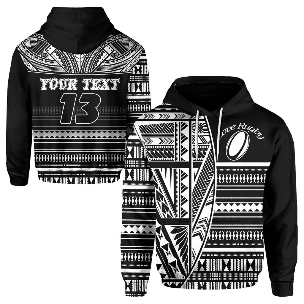 (Custom Personalised) Polynesian Rugby Hoodie With Love - Custom Text and Number - Vibe Hoodie Shop