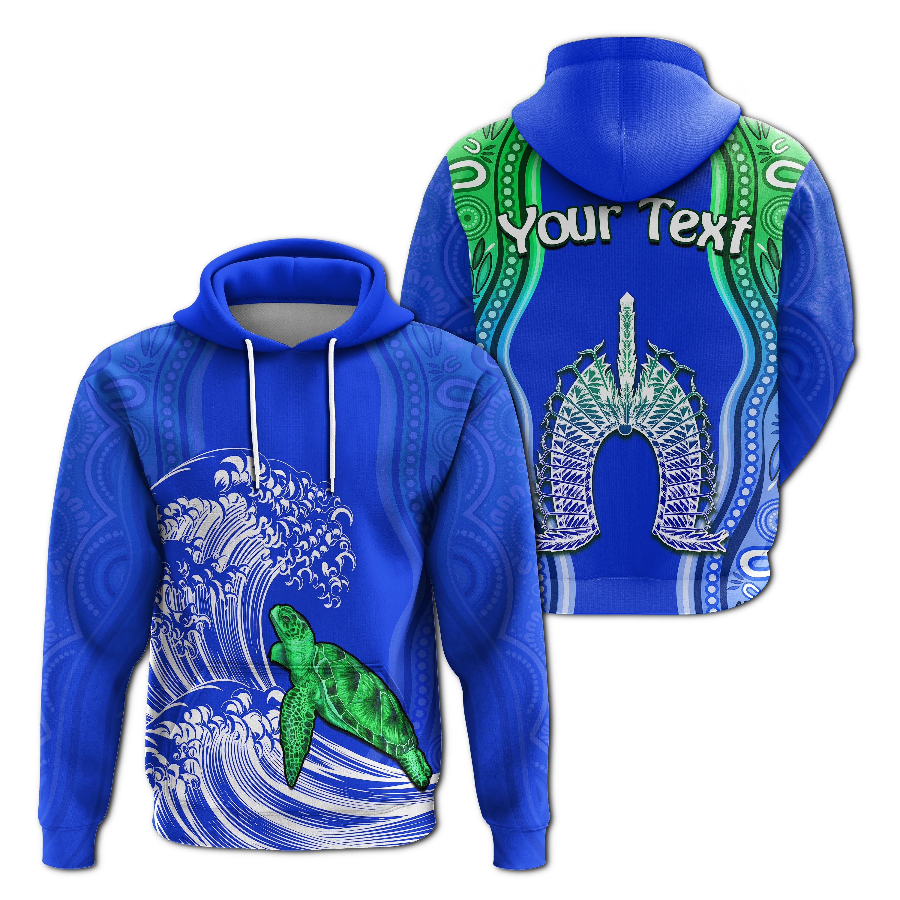 (Custom Personalised) Torres Strait Islands Hoodie The Dhari Mix Aboriginal Turtle Version Blue LT13 - Vibe Hoodie Shop