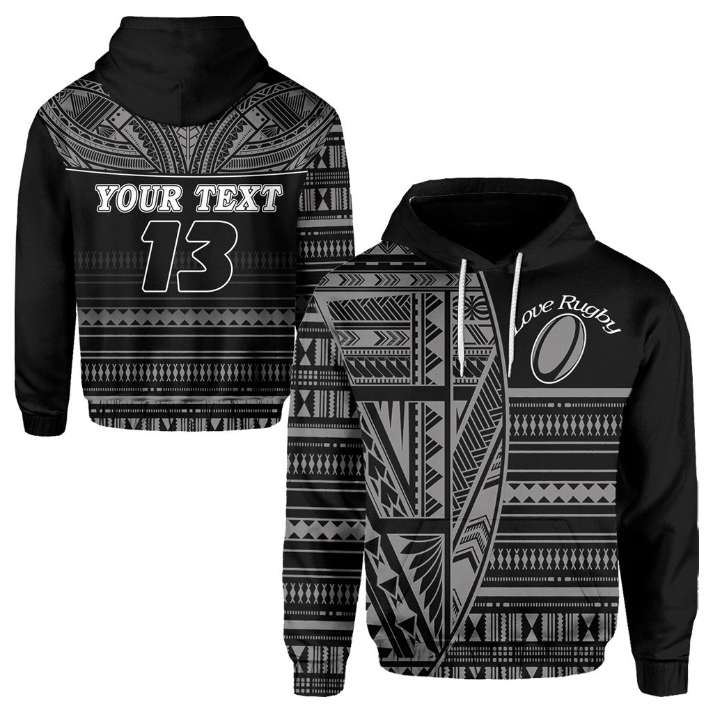 (Custom Personalised) Polynesian Rugby Hoodie With Love Style Gray - Custom Text and Number - Vibe Hoodie Shop