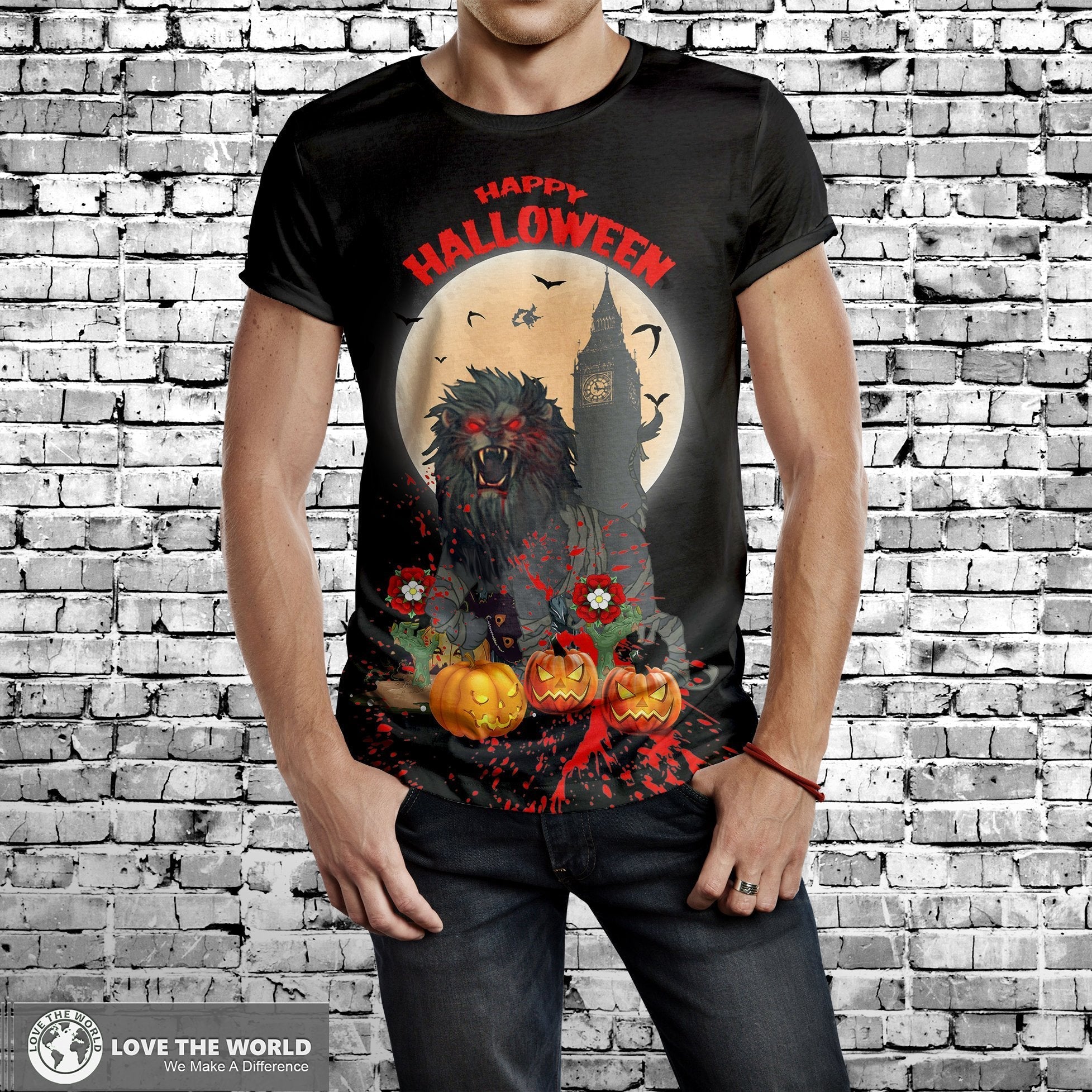 England T shirt - Halloween Lion In Night - Vibe Hoodie Shop