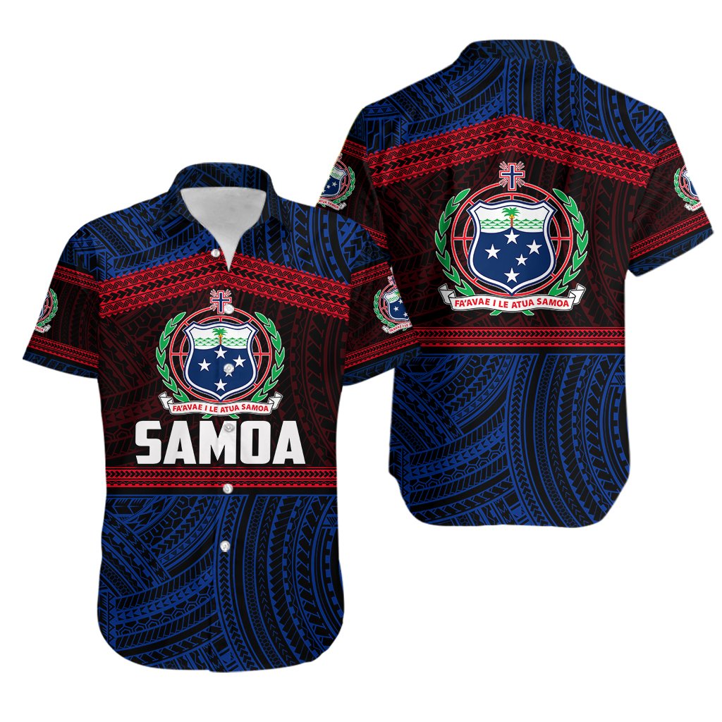 Samoa Rugby Polynesian Patterns Hawaiian Shirt Blue - Vibe Hoodie Shop