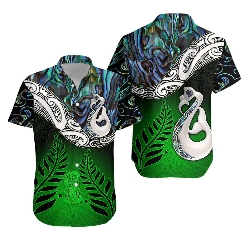 New Zealand Maori Hawaiian Shirt - Manaia Paua Shell Glitter Green LT4 - Vibe Hoodie Shop