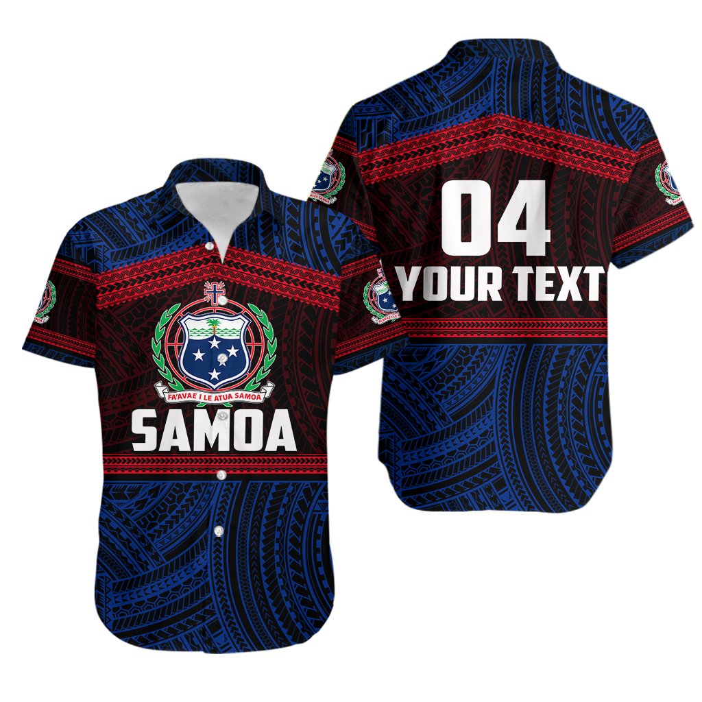 (Custom Personalised) Samoa Rugby Polynesian Patterns Hawaiian Shirt Blue - Vibe Hoodie Shop