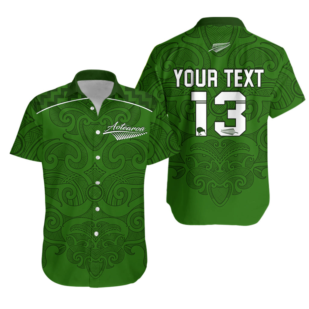 (Custom Personalised) Maori 2021 Hawaiian Shirt - Green Aotearoa Tattoo - Custom Text and Number - Vibe Hoodie Shop