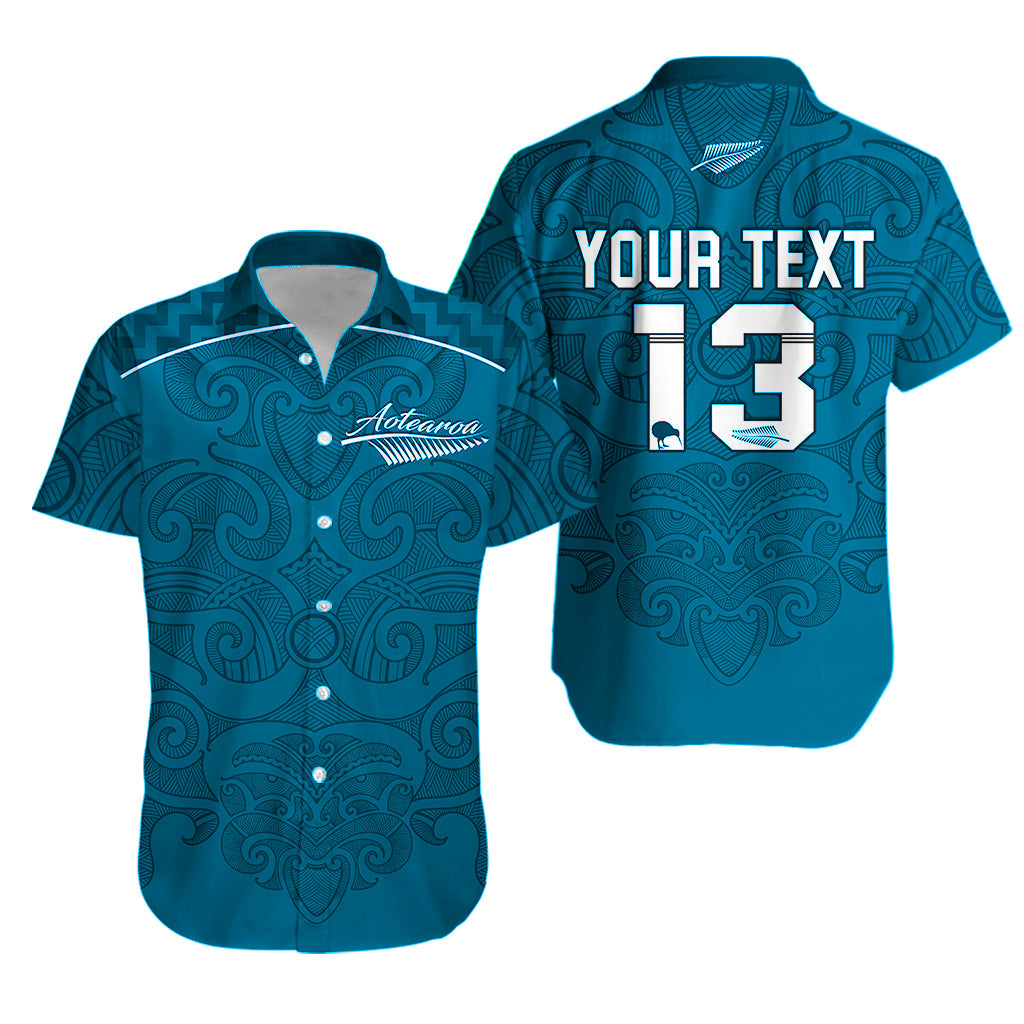 (Custom Personalised) Maori 2021 Hawaiian Shirt - Turquoise Aotearoa Tattoo - Custom Text and Number - Vibe Hoodie Shop