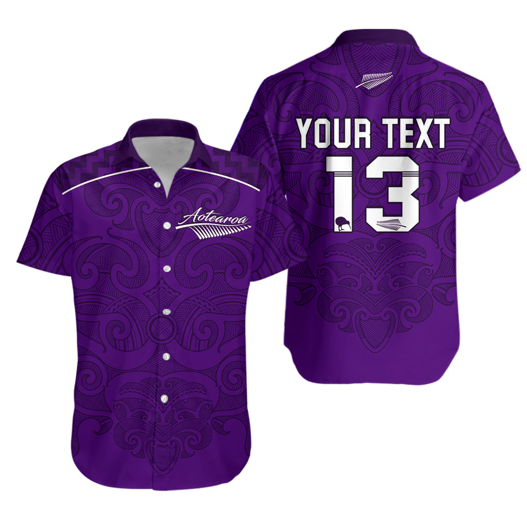 (Custom Personalised) Maori 2021 Hawaiian Shirt - Purple Aotearoa Tattoo - Custom Text and Number - Vibe Hoodie Shop