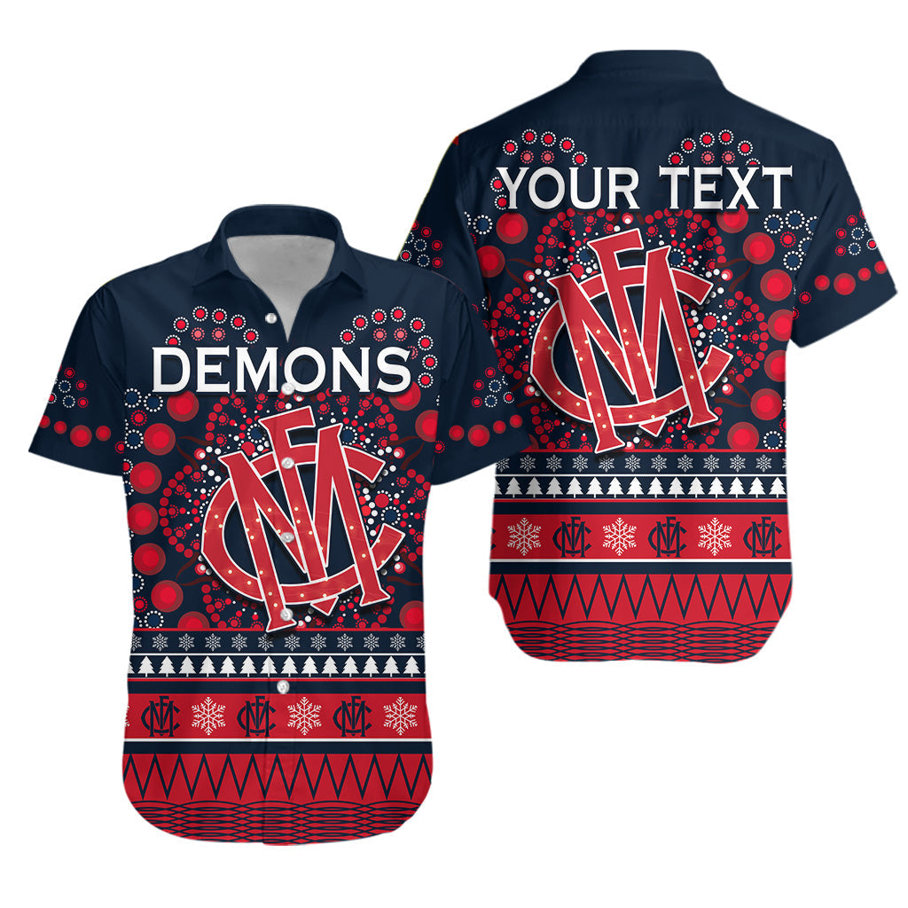 (Custom Personalised) Demons Merry Christmas Hawaiian Shirt Melbourne Football Indigenous - Vibe Hoodie Shop