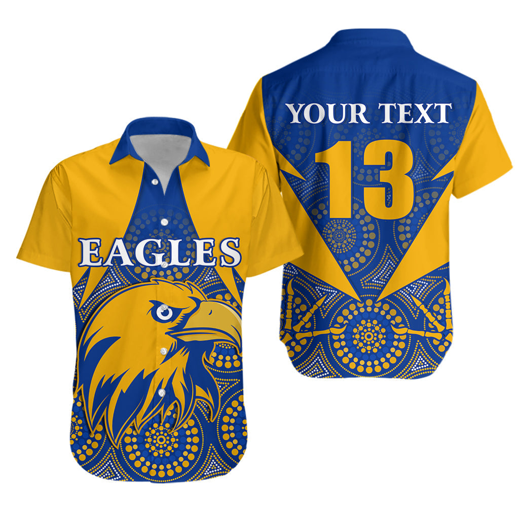 (Custom Personalised) Eagles Indigenous Hawaiian Shirt West Coast 2021 Version Gold - Custom Text and Number - Vibe Hoodie Shop