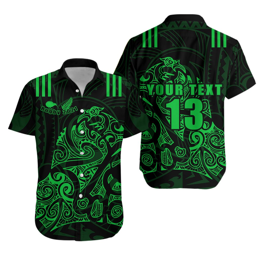 (Custom Personalised) Aotearoa Super Rugby Hawaiian Shirt Maori Kiwi Green - Custom Text and Number - Vibe Hoodie Shop