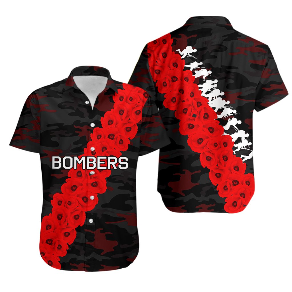 Essendon Bombers Hawaiian Shirt ANZAC Day Army Patterns - Vibe Hoodie Shop