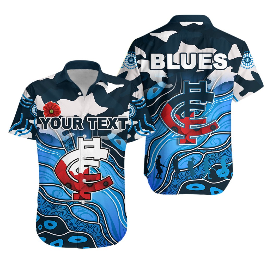 (Custom Personalised) Blues ANZAC Hawaiian Shirt Carlton Attractive Indigenous - Vibe Hoodie Shop