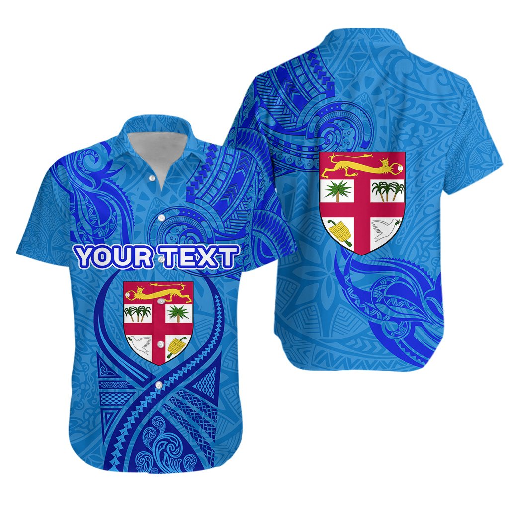 (Custom Personalised) Blue Hawaiian Shirt Fiji Rugby Polynesian Waves Style - Vibe Hoodie Shop