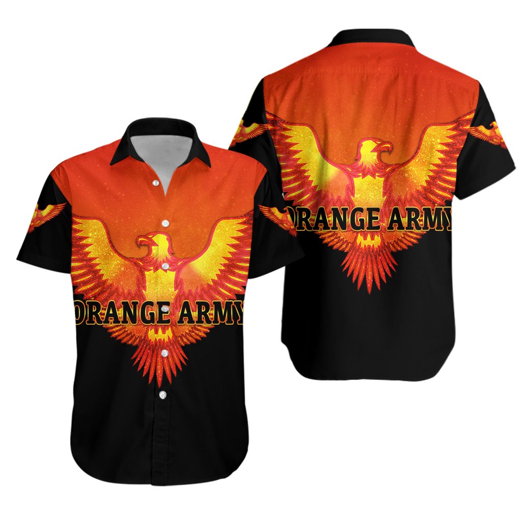 Sunrisers Hyderabad Orange Army Hawaiian Shirt Cricket - Black - Vibe Hoodie Shop