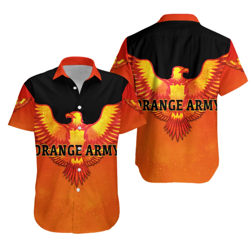 Sunrisers Hyderabad Orange Army Hawaiian Shirt Cricket - Orange - Vibe Hoodie Shop