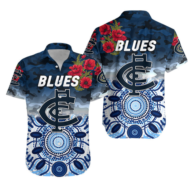 Carlton Blues ANZAC Hawaiian Shirt Indigenous Vibes - Vibe Hoodie Shop