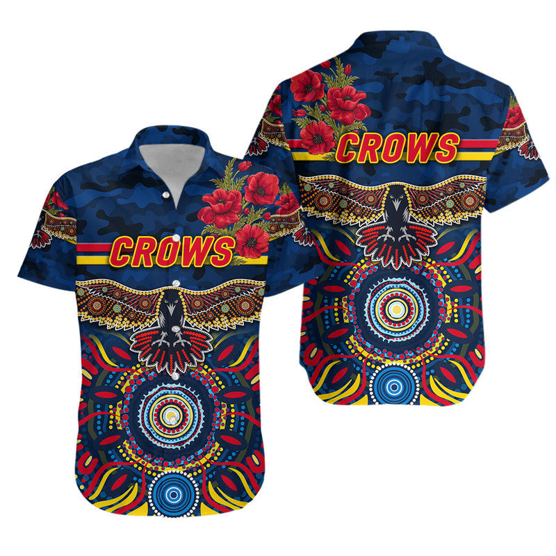 Adelaide Crows ANZAC Hawaiian Shirt Indigenous Vibes - Navy Blue - Vibe Hoodie Shop