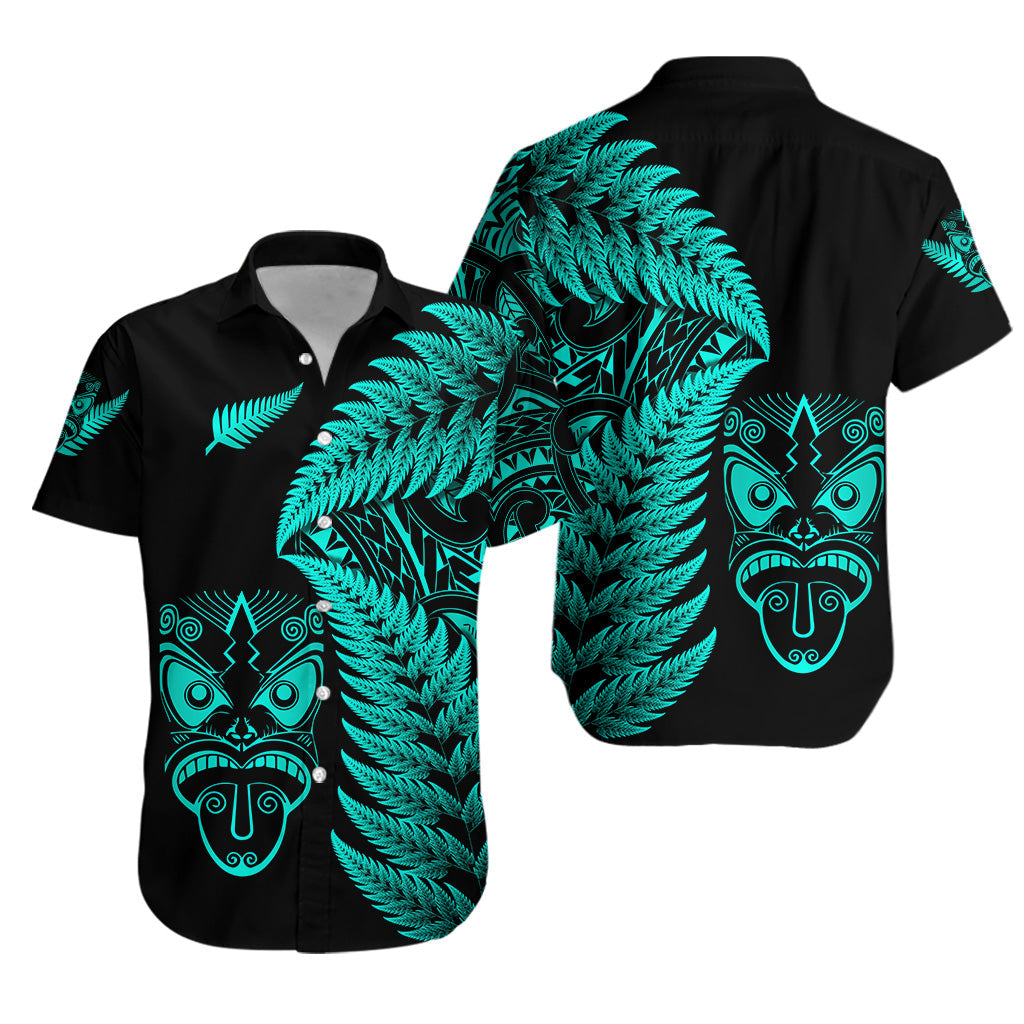 New Zealand Haka Rugby Maori Hawaiian Shirt Silver Fern Vibes - Turquoise - Vibe Hoodie Shop