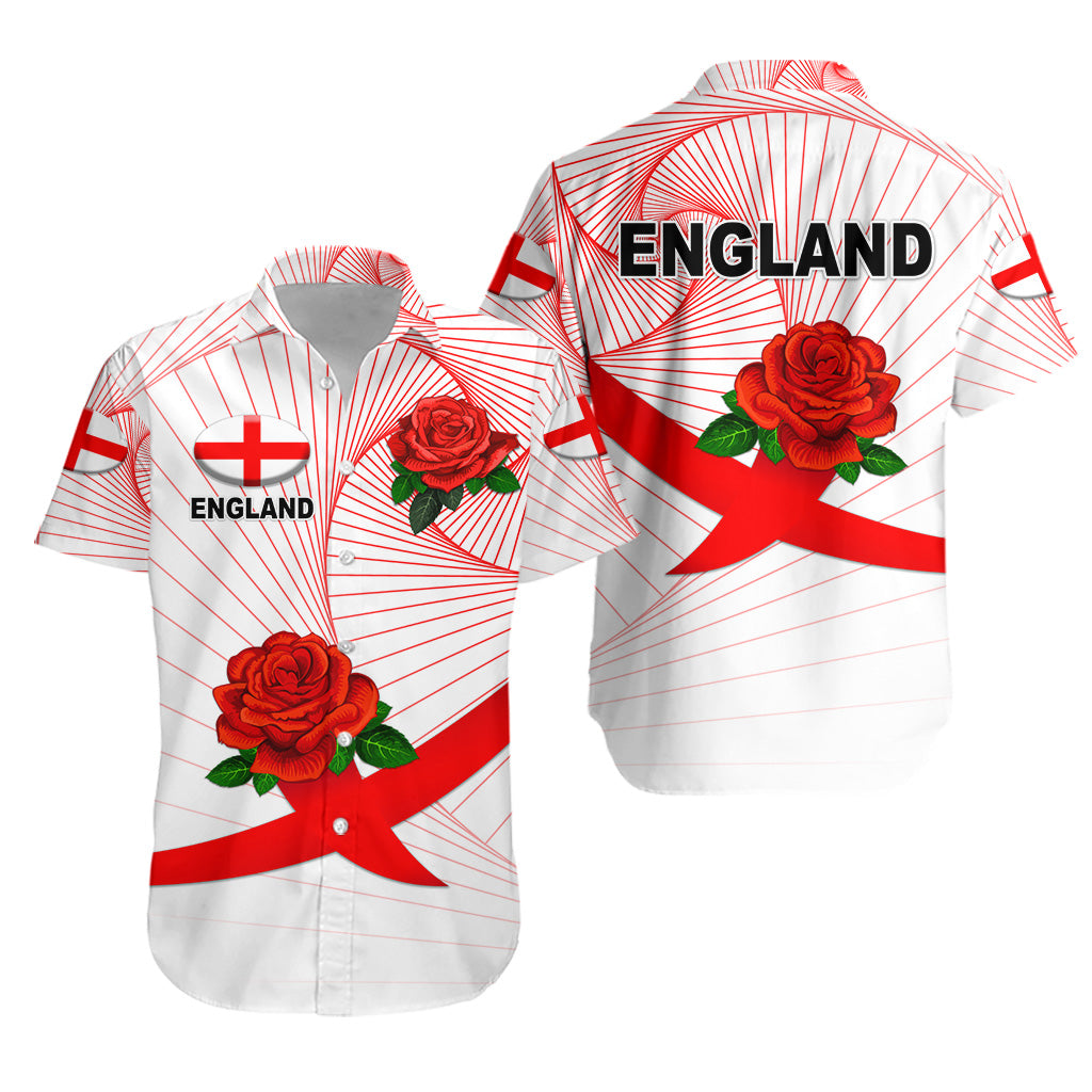 England Rugby Hawaiian Shirt Rose Simple Style - White - Vibe Hoodie Shop