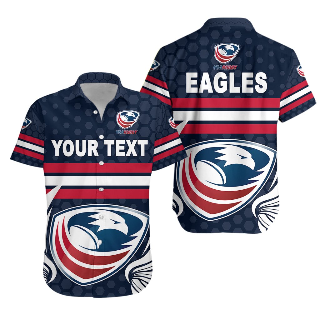 (Custom Personalised) USA Rugby Hawaiian Shirt Eagles Simple Style - Full Navy - Vibe Hoodie Shop