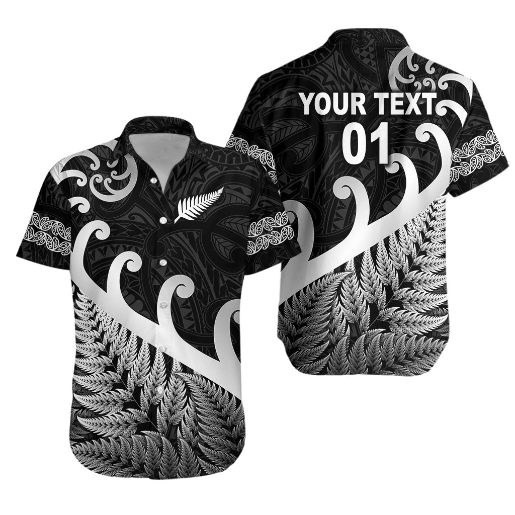 (Custom Personalised) New Zealand Rugby Maori Hawaiian Shirt Silver Fern Koru Vibes - Black - Vibe Hoodie Shop