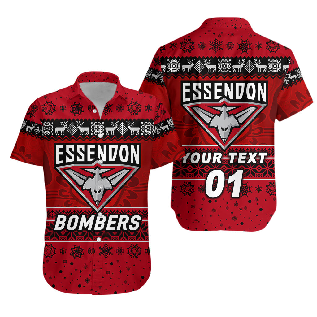 (Custom Personalised) Essendon Bombers Hawaiian Shirt Christmas Simple Style - Red - Vibe Hoodie Shop