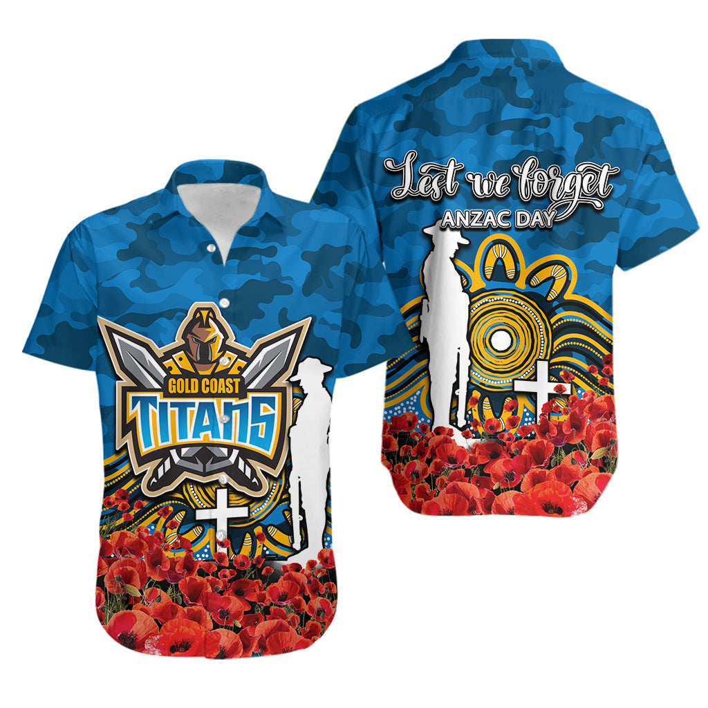 Gold Coast Titans Hawaiian Shirt ANZAC Day Poppy Flowers With Army Patterns - Vibe Hoodie Shop