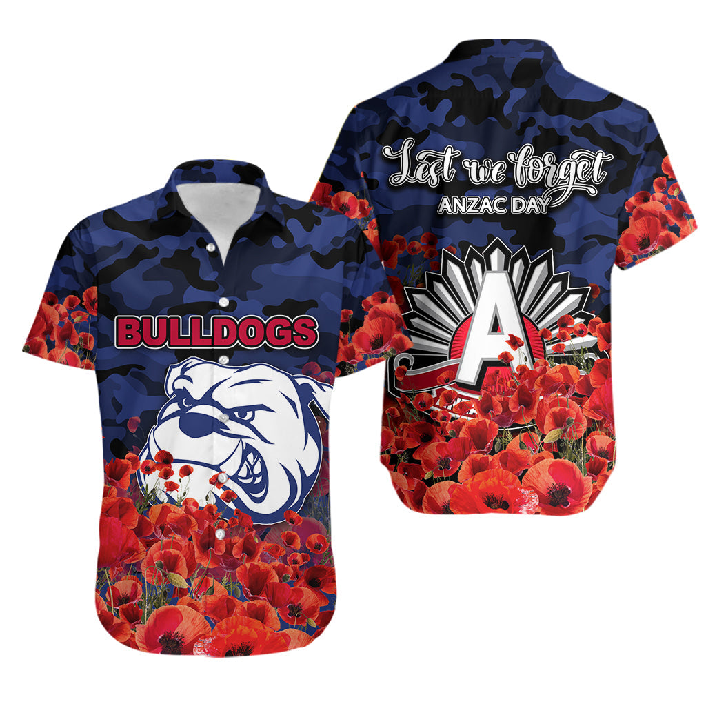 ANZAC Day Western Bulldogs Hawaiian Shirt Poppy Flowers With Army Patterns - Vibe Hoodie Shop
