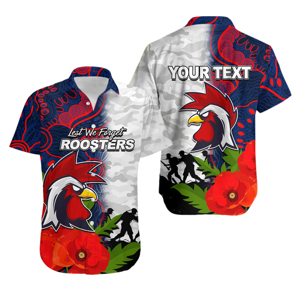 (Custom Personalised) Roosters ANZAC Day Aboriginal Mix Army Patterns Hawaiian Shirt - Vibe Hoodie Shop