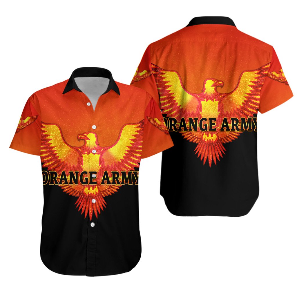 Sunrisers Hyderabad Orange Army Hawaiian Shirt Cricket Orange Vibes - Black - Vibe Hoodie Shop