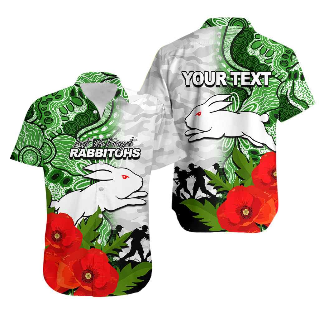 (Custom Personalised) Rabbitohs ANZAC Day Aboriginal Mix Army Patterns Hawaiian Shirt - Vibe Hoodie Shop