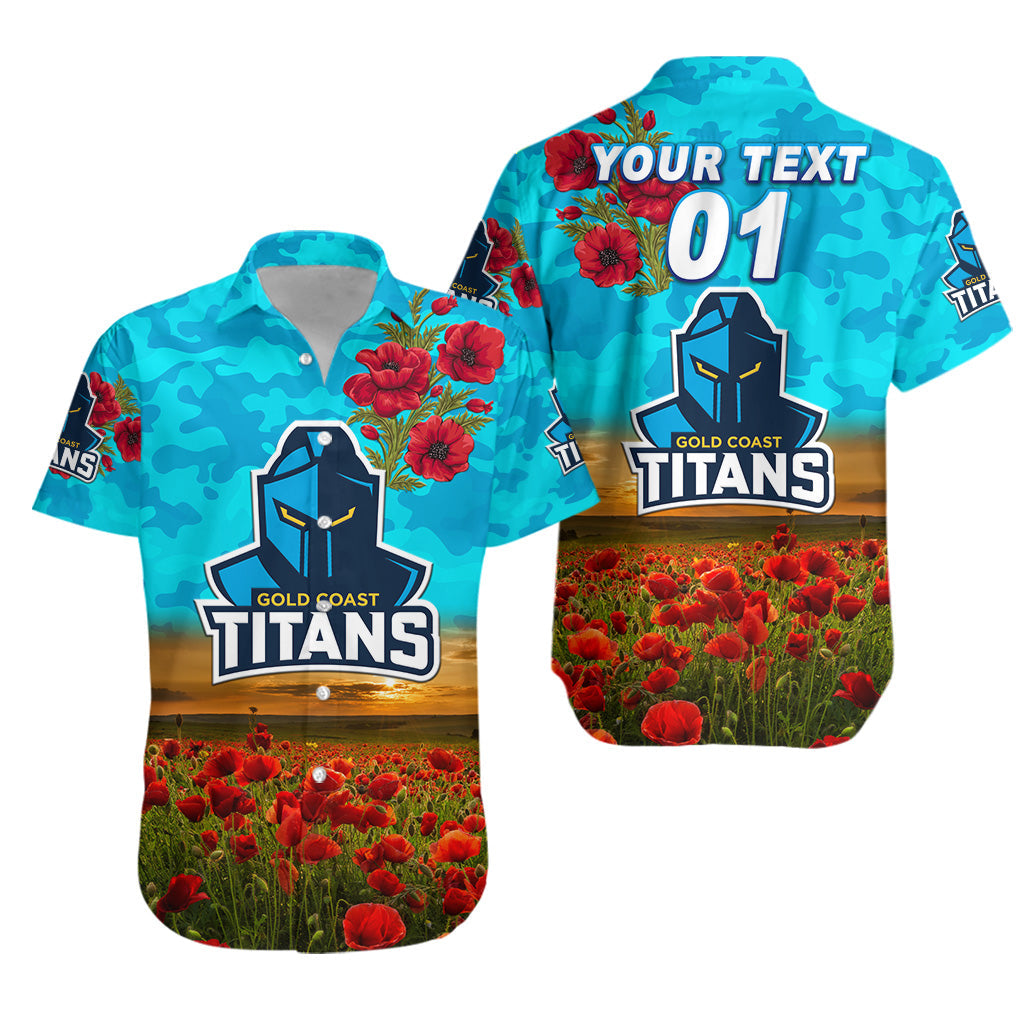 (Custom Personalised) Gold Coast Titans ANZAC 2022 Hawaiian Shirt Poppy Flowers Vibes - Vibe Hoodie Shop